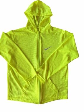 Nike Neon Yellow Dri Fit Full Zip Hoodie Jacket Athletic Running